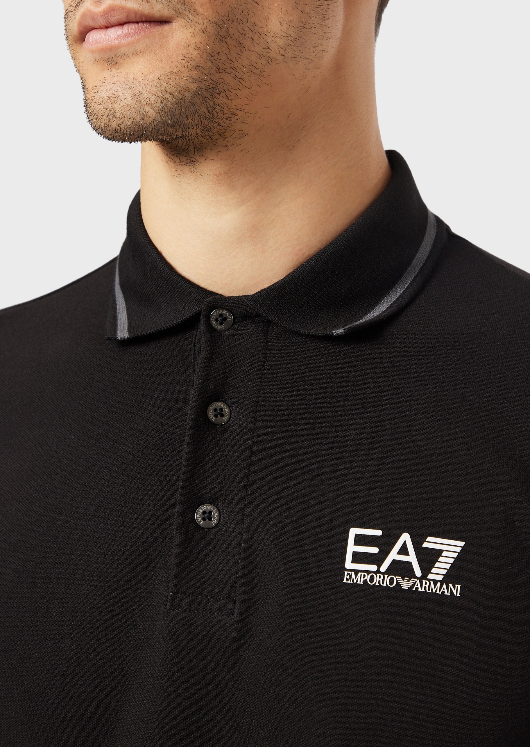 EA7 男士纯棉微弹修身短袖翻领健身Polo衫