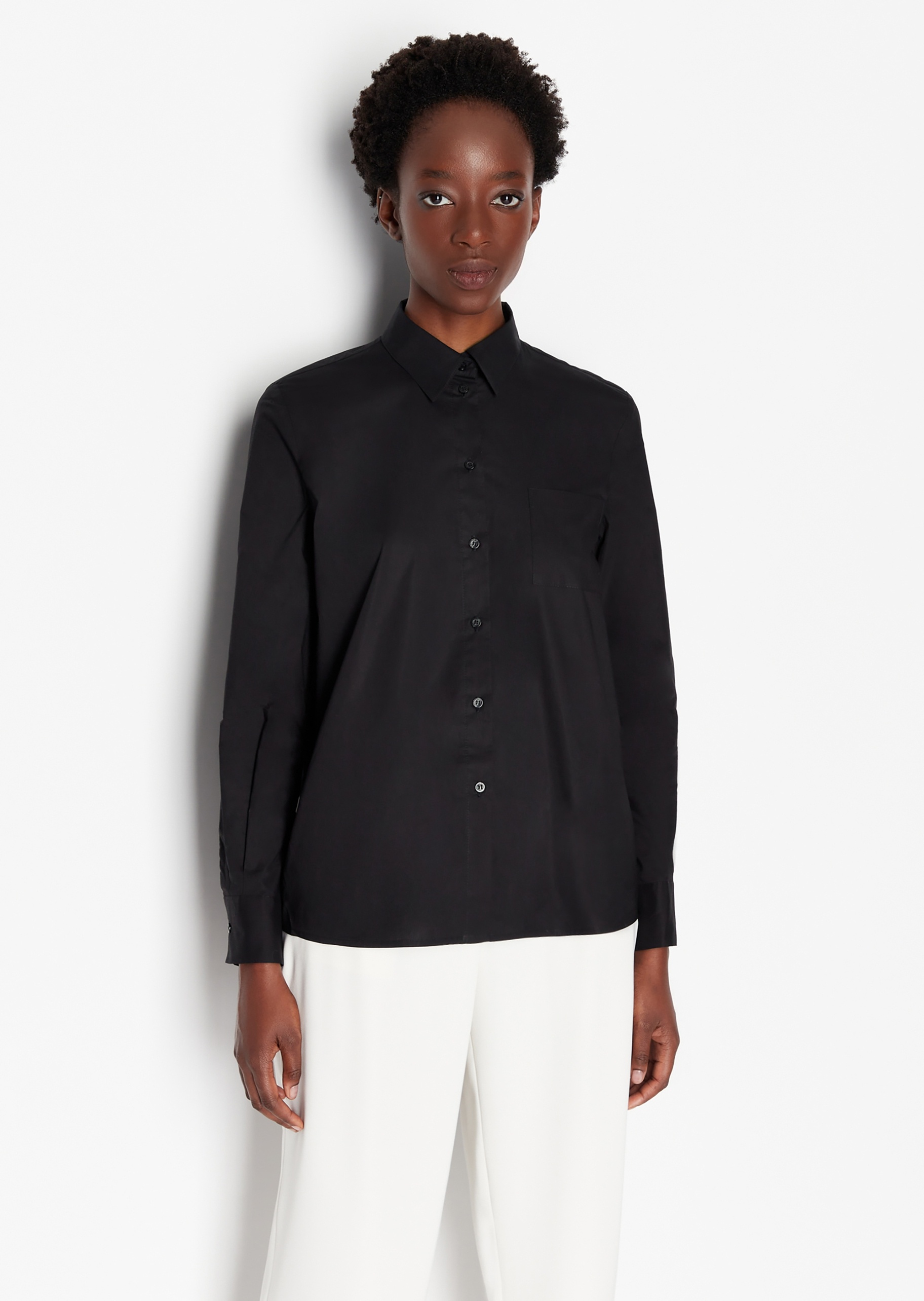 ARMANI EXCHANGE 女士百褶网纱拼接长袖衬衫