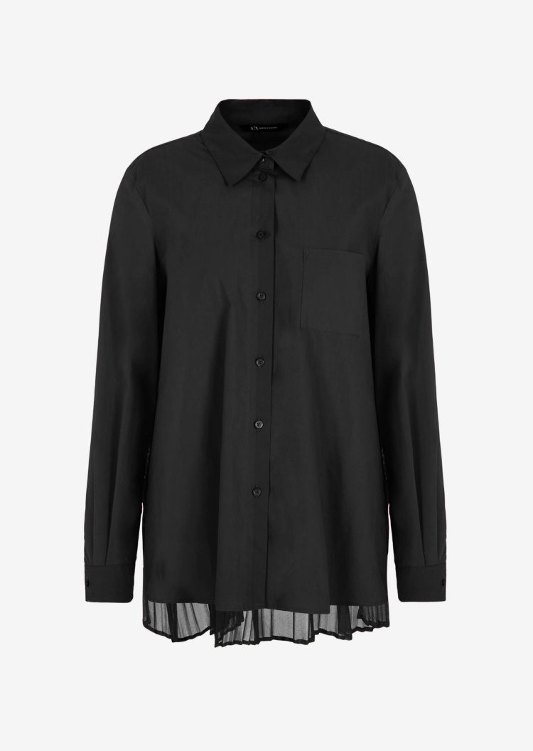 ARMANI EXCHANGE 女士百褶网纱拼接长袖衬衫