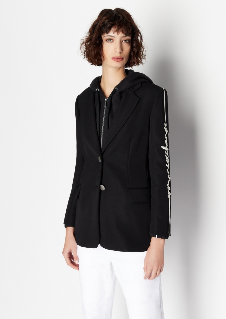 ARMANI EXCHANGE 女士休闲平驳领修身LOGO刺绣西装外套