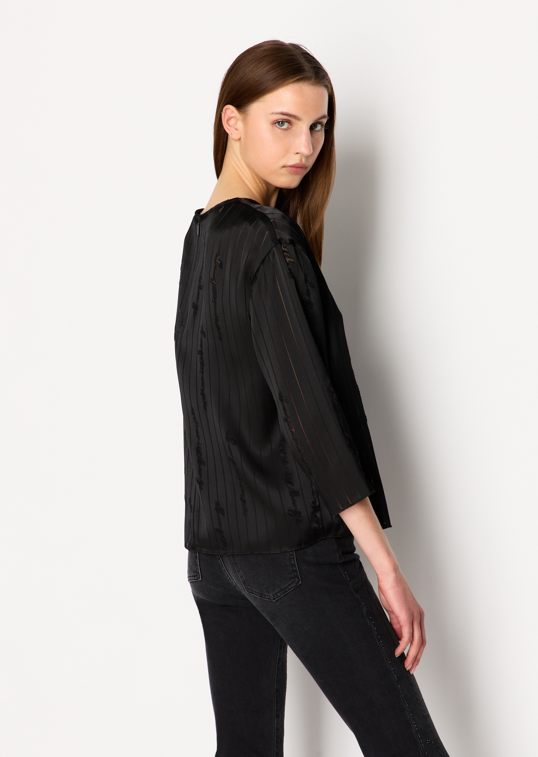 ARMANI EXCHANGE 女士标识条纹七分袖衬衫