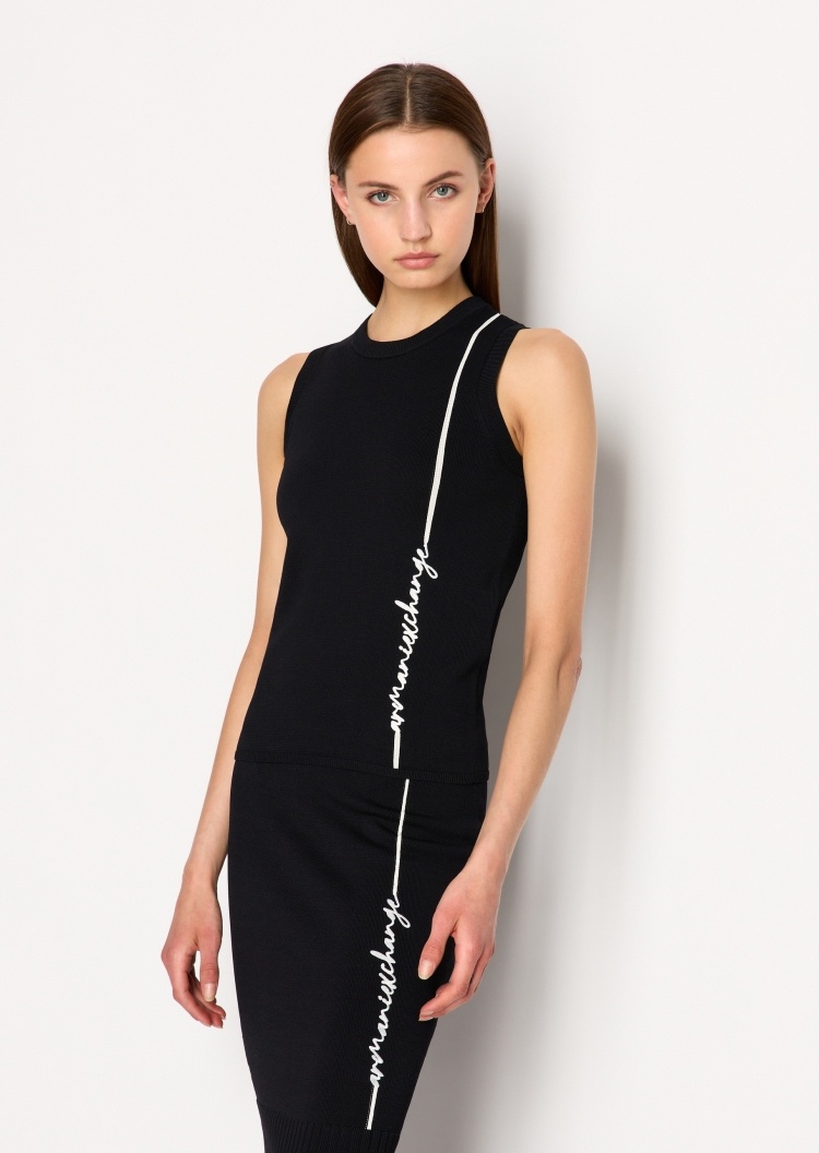 ARMANI EXCHANGE 女士合身圆领无袖针织上衣