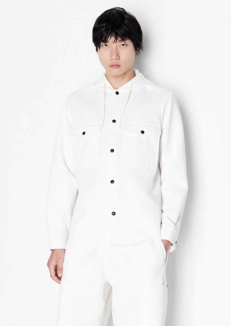 ARMANI EXCHANGE 男士简约纯色连帽按扣衬衫