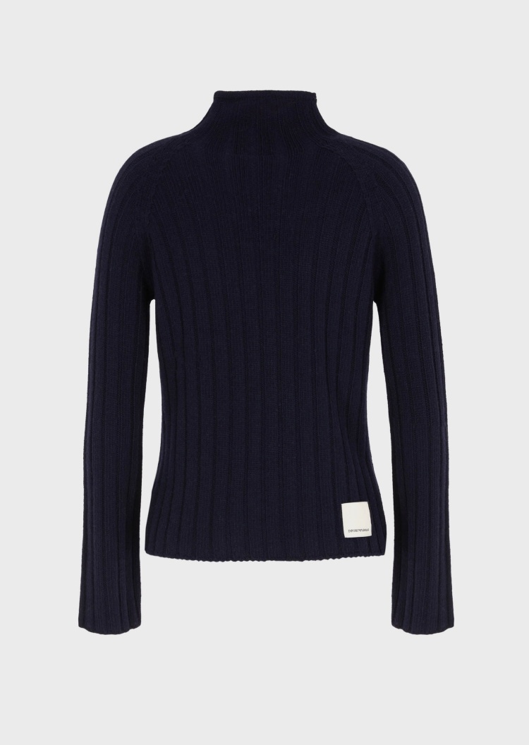 Emporio Armani 可持续系列女士羊毛纯色插肩半高领针织衫