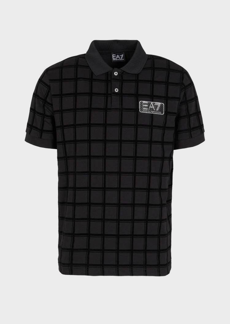 EA7 男士纯棉短袖格纹印花网球Polo衫