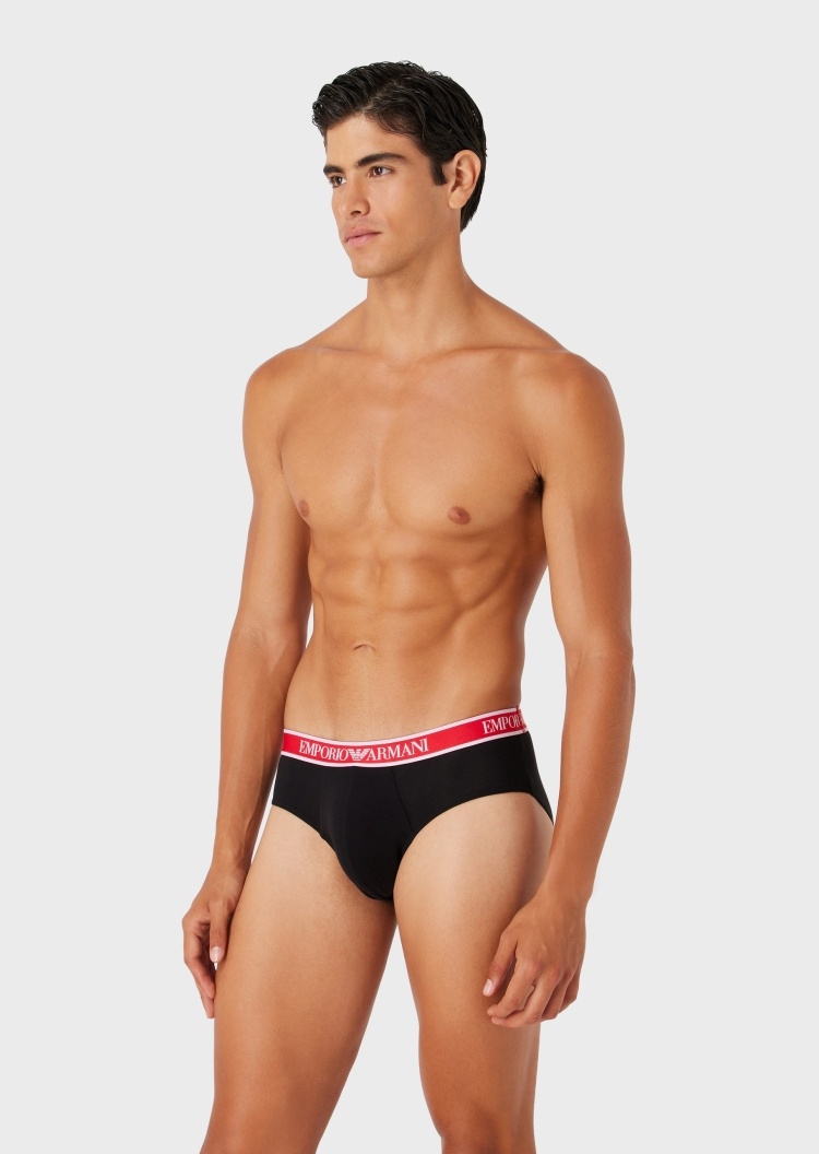 Emporio Armani 男士三条装拼色LOGO腰边三角内裤套装