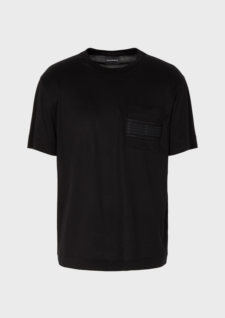 Emporio Armani 标识条纹贴袋短袖T恤