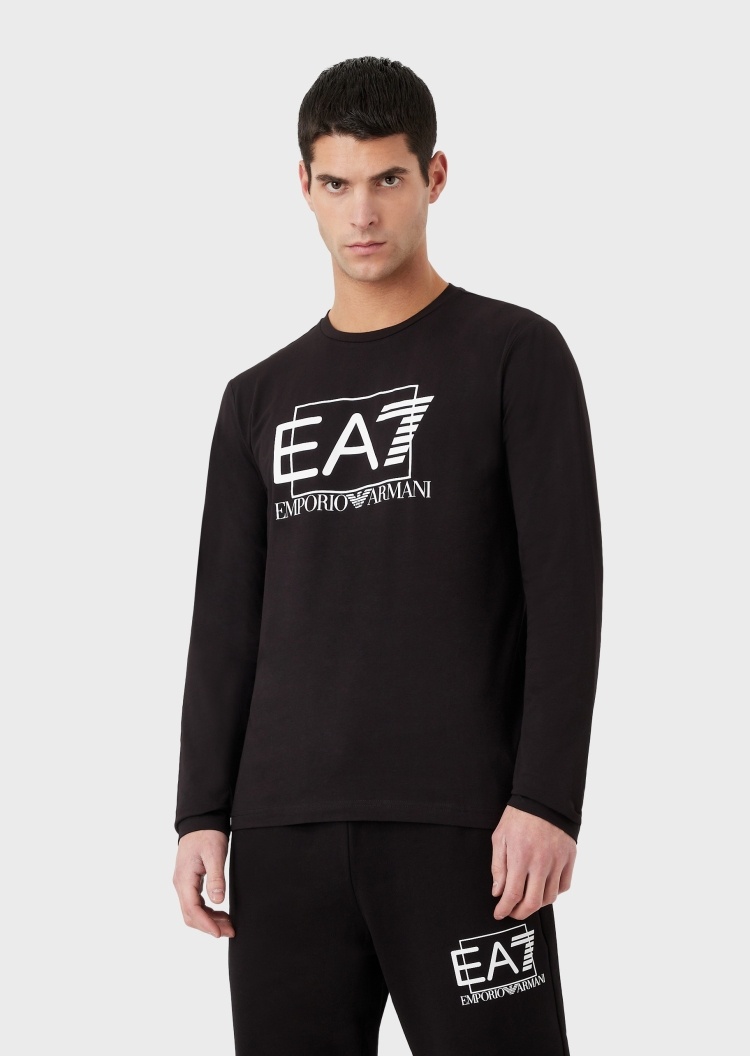 EA7 品牌标识纯色T恤