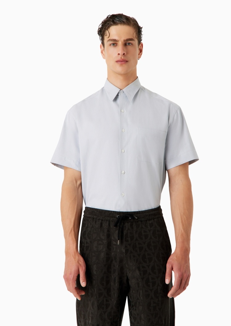 Giorgio Armani 男士休闲贴袋全棉翻领短袖纯色衬衫