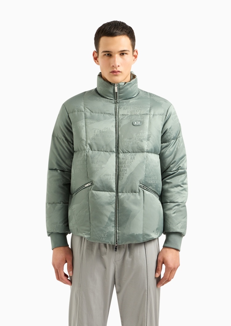 ARMANI EXCHANGE 男士80白鸭绒创意图案立领双向拉链羽绒服