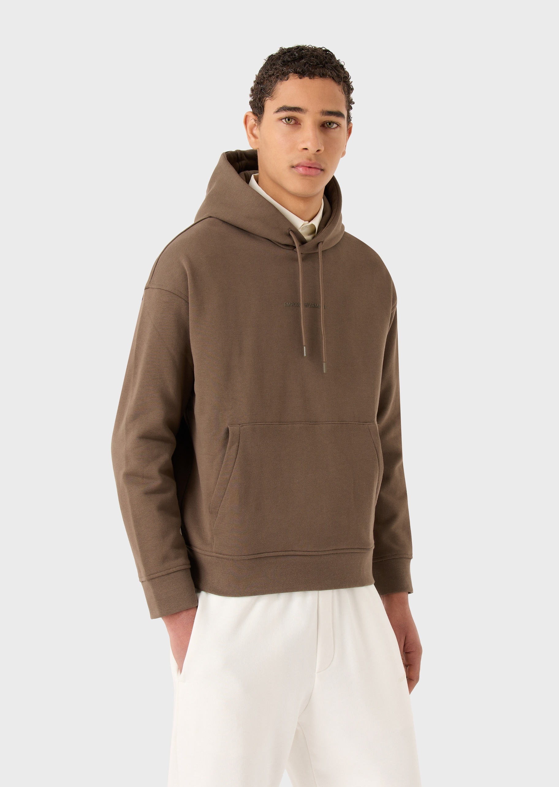 Emporio Armani 橡胶标识抽绳连帽卫衣