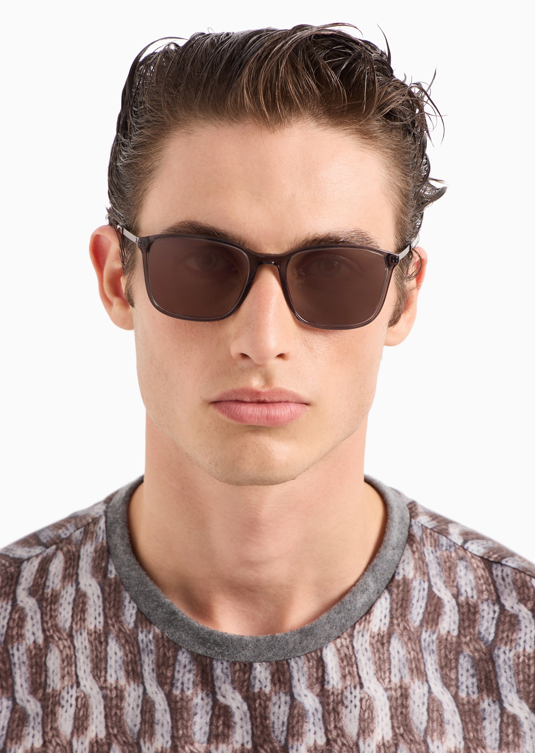 Giorgio Armani 男士透明矩形框条纹饰边太阳眼镜