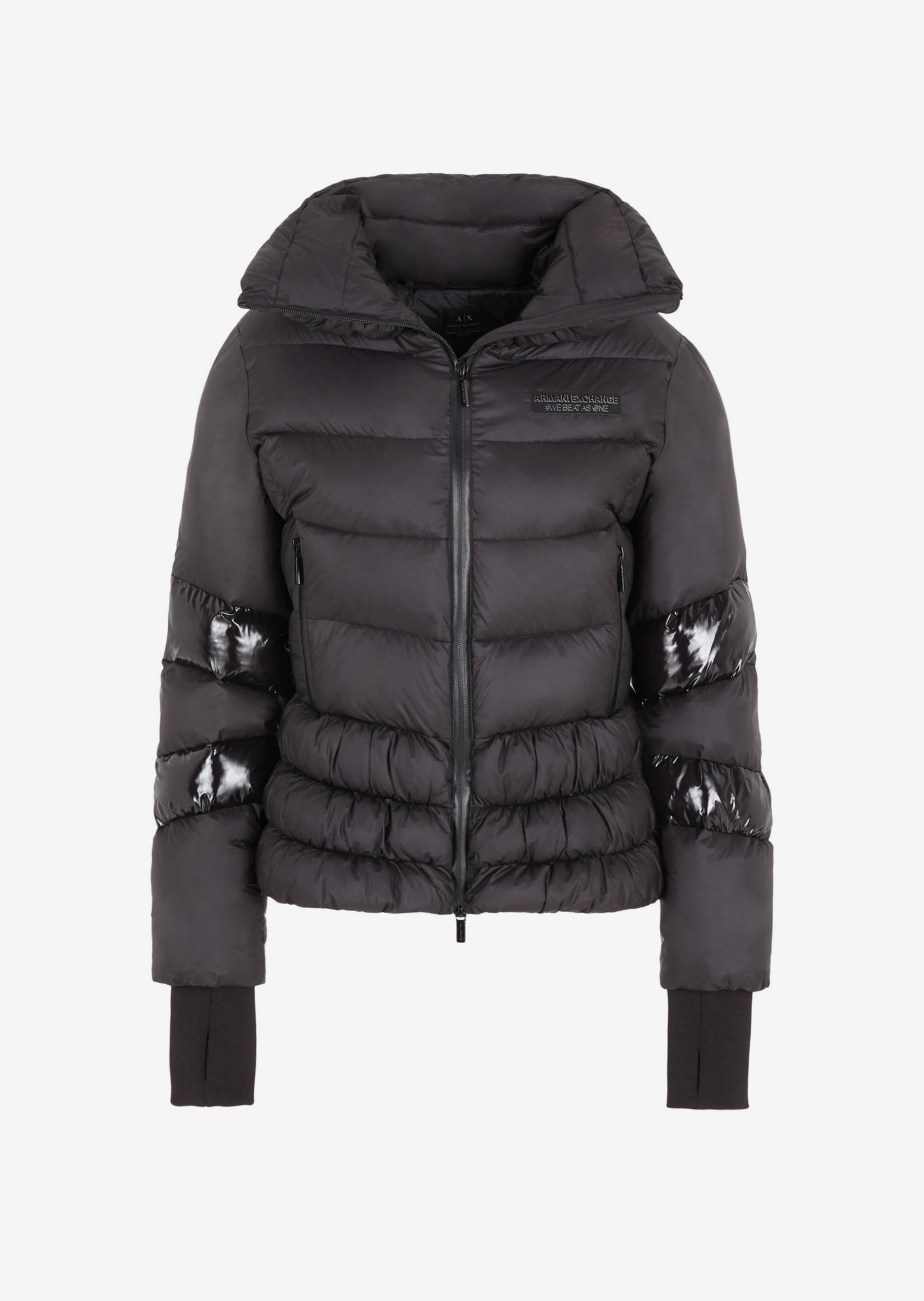 ARMANI EXCHANGE 女士亮面拼接收腰短款棉服