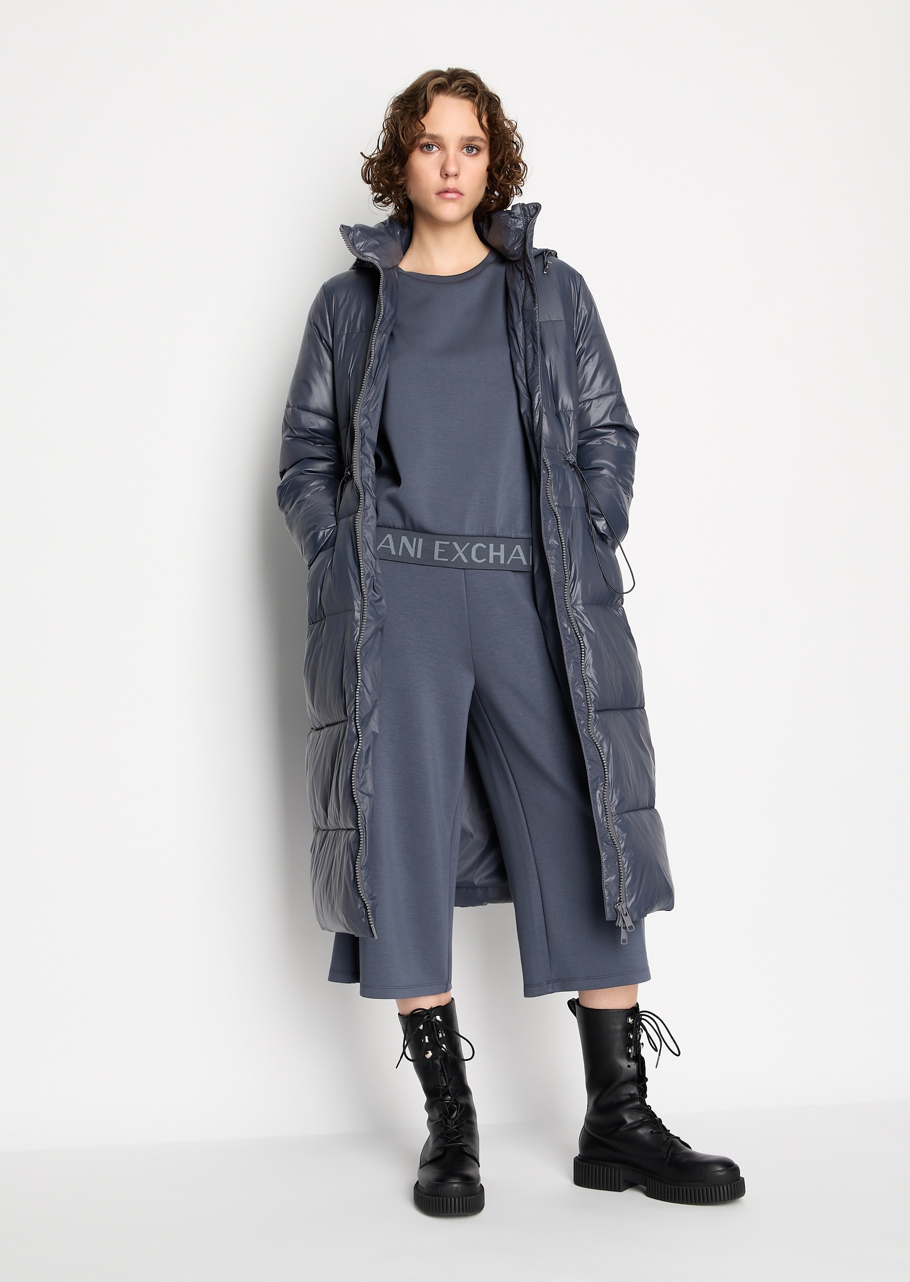 ARMANI EXCHANGE 女士可拆连帽抽绳腰长棉服