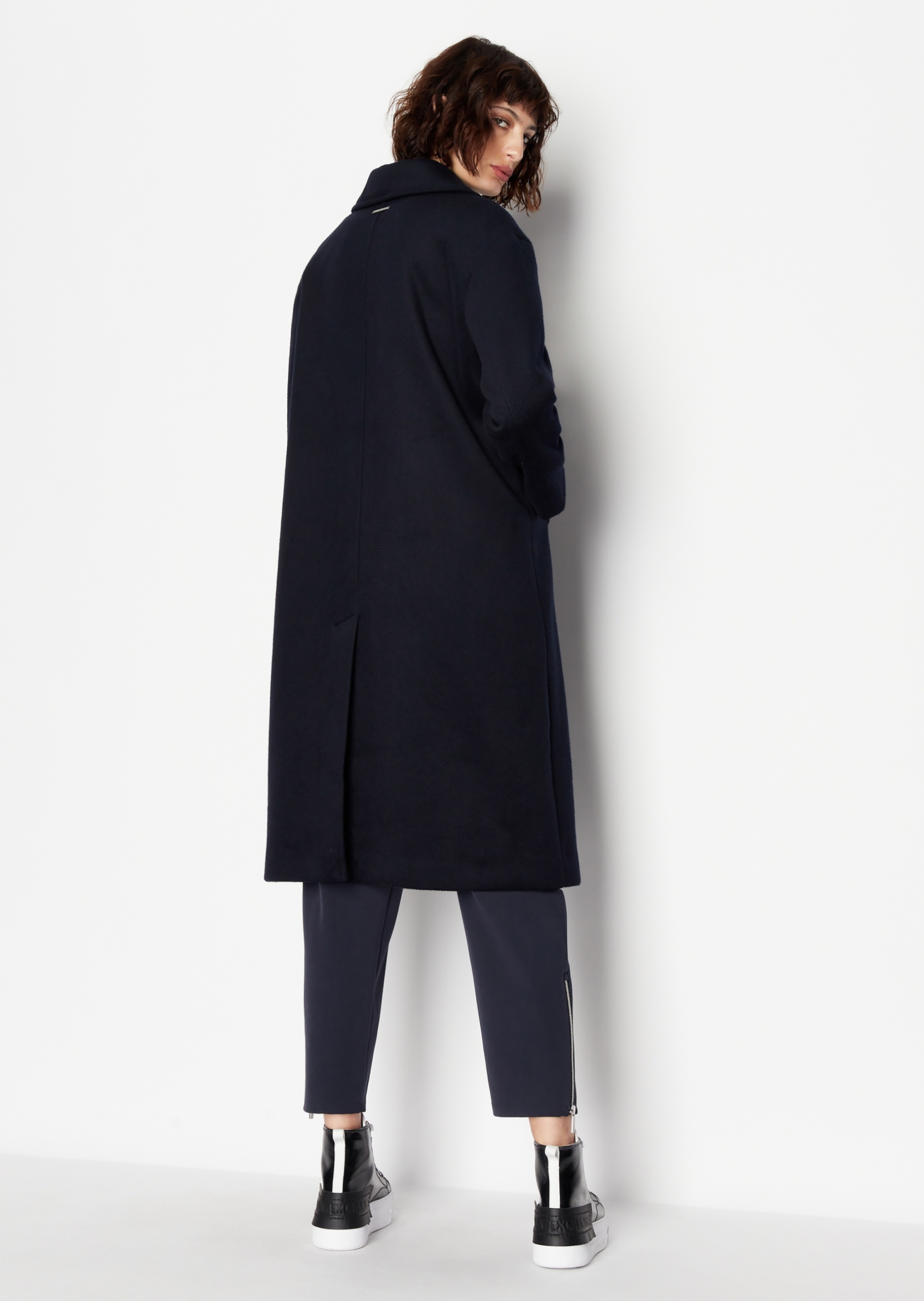 ARMANI EXCHANGE 女士宽平驳领长款羊毛大衣
