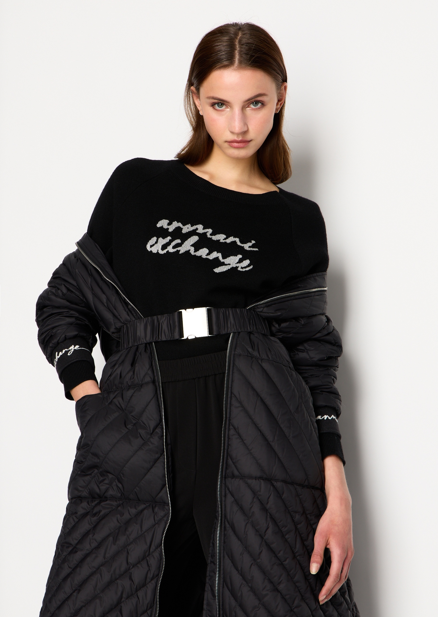 ARMANI EXCHANGE 女士宽松插肩羊毛套头毛衣