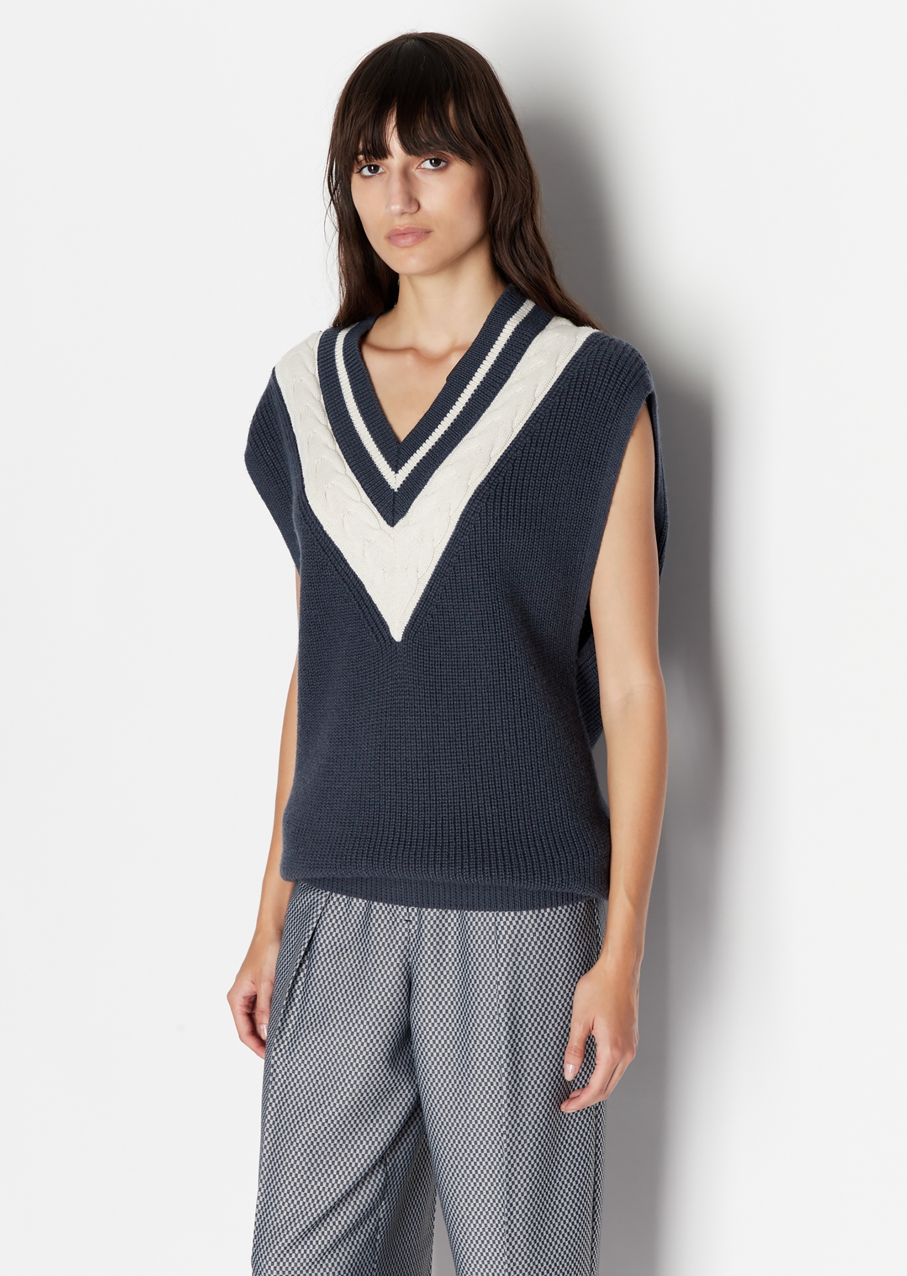 ARMANI EXCHANGE 女士V领羊毛套头毛衣背心