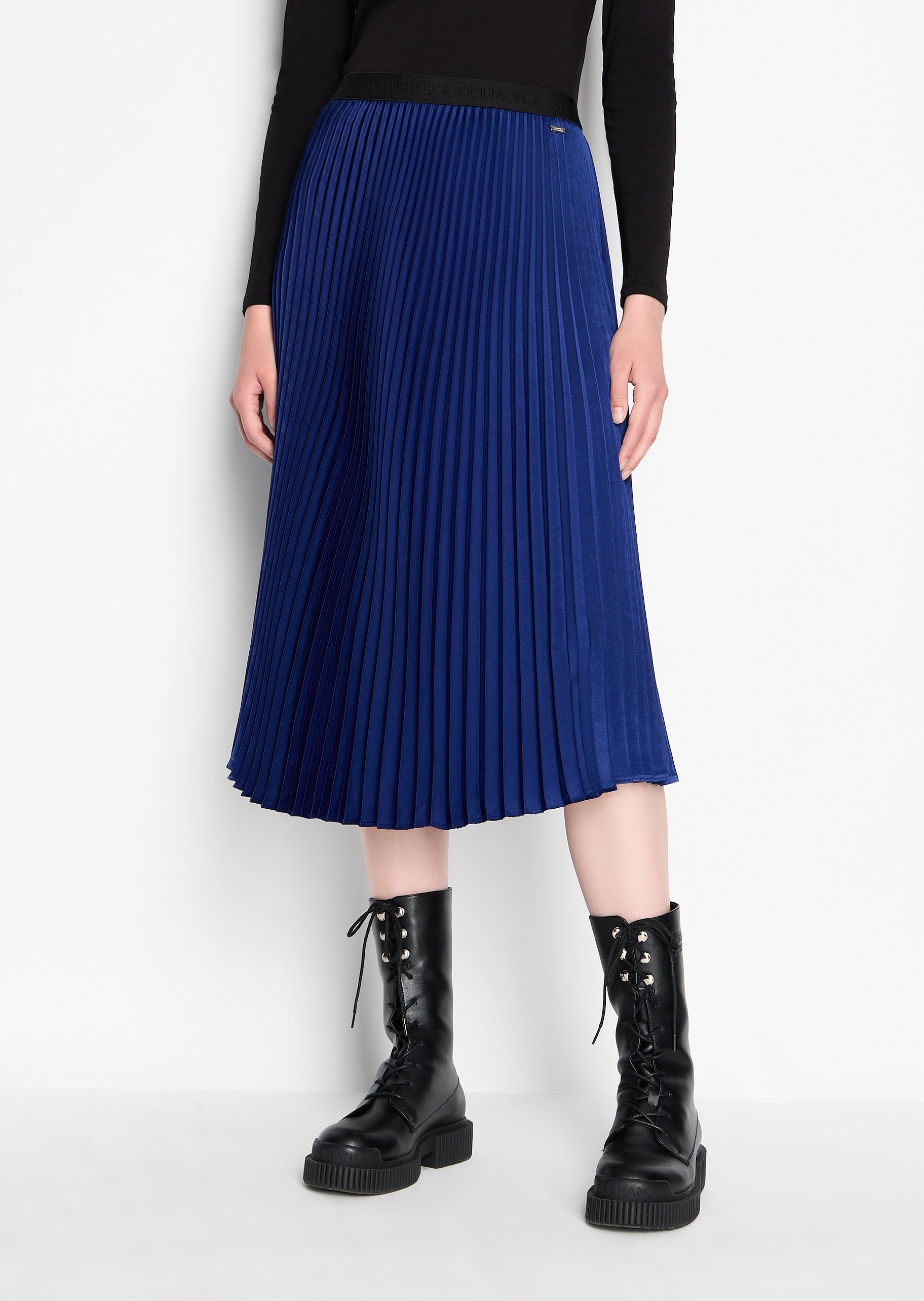 ARMANI EXCHANGE 女士纯色百褶贴标半身长裙