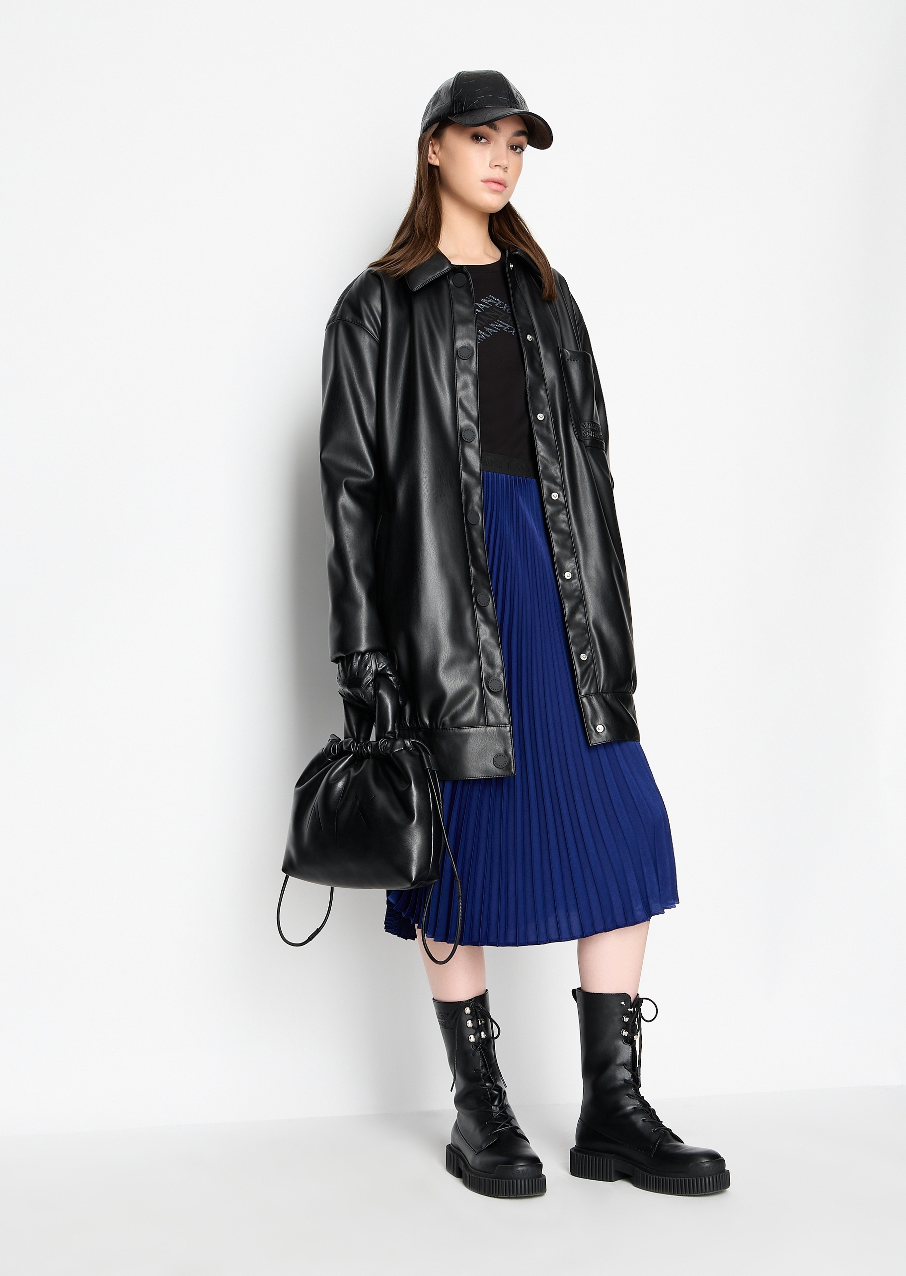 ARMANI EXCHANGE 女士纯色百褶贴标半身长裙