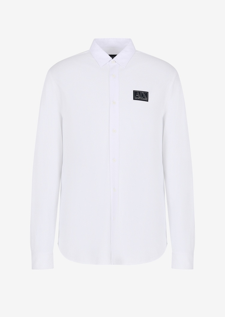 ARMANI EXCHANGE 男士贴标简约纯色长袖衬衫