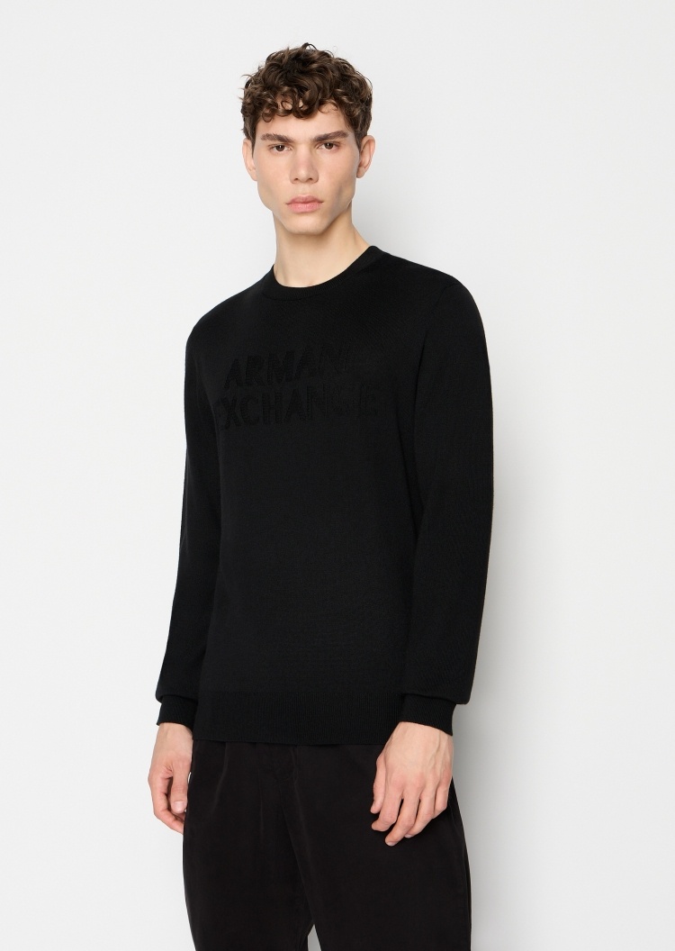 ARMANI EXCHANGE 男士提花纯色羊毛套头毛衣