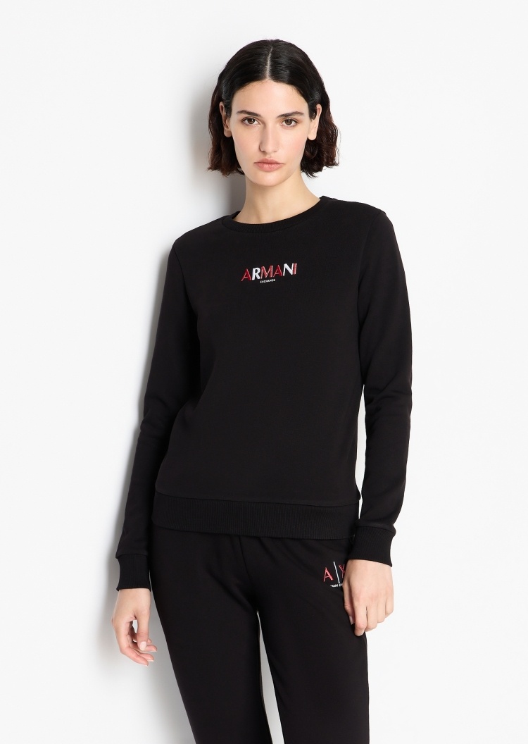 ARMANI EXCHANGE 女士多色刺绣圆领棉质卫衣