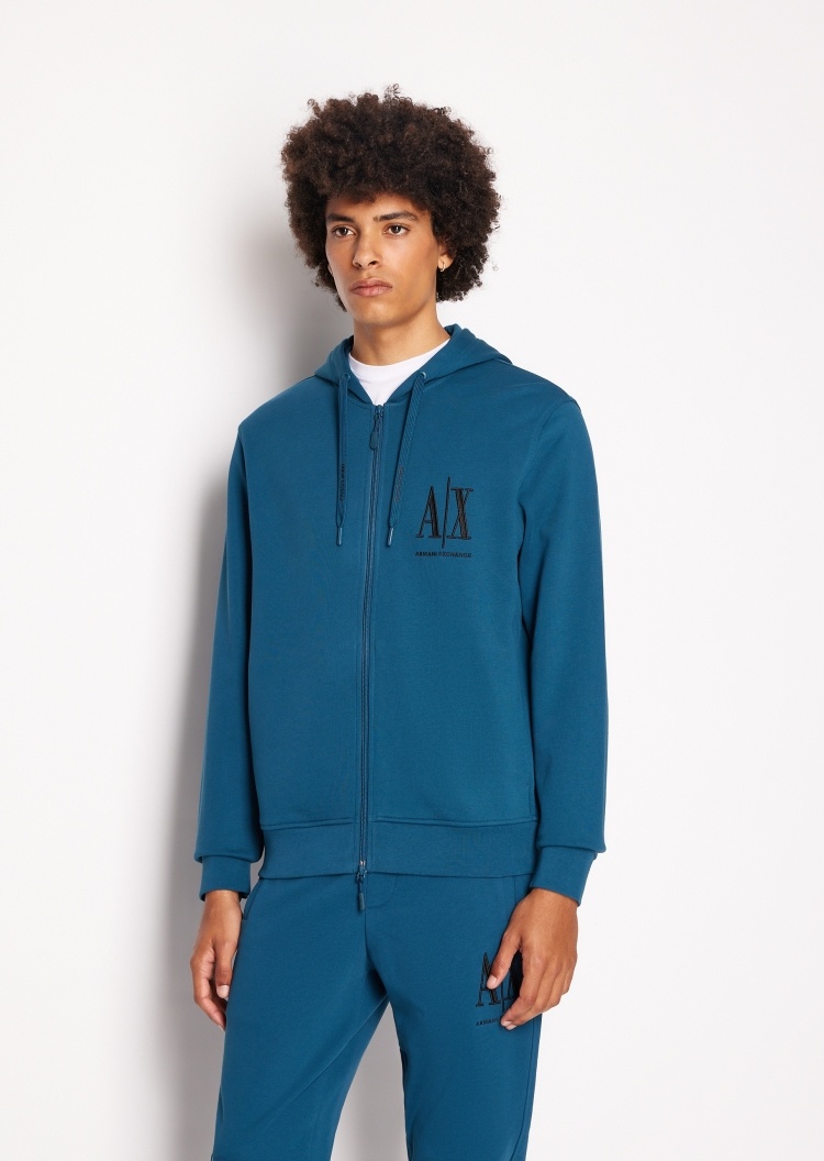 ARMANI EXCHANGE 男士刺绣全棉连帽卫衣外套