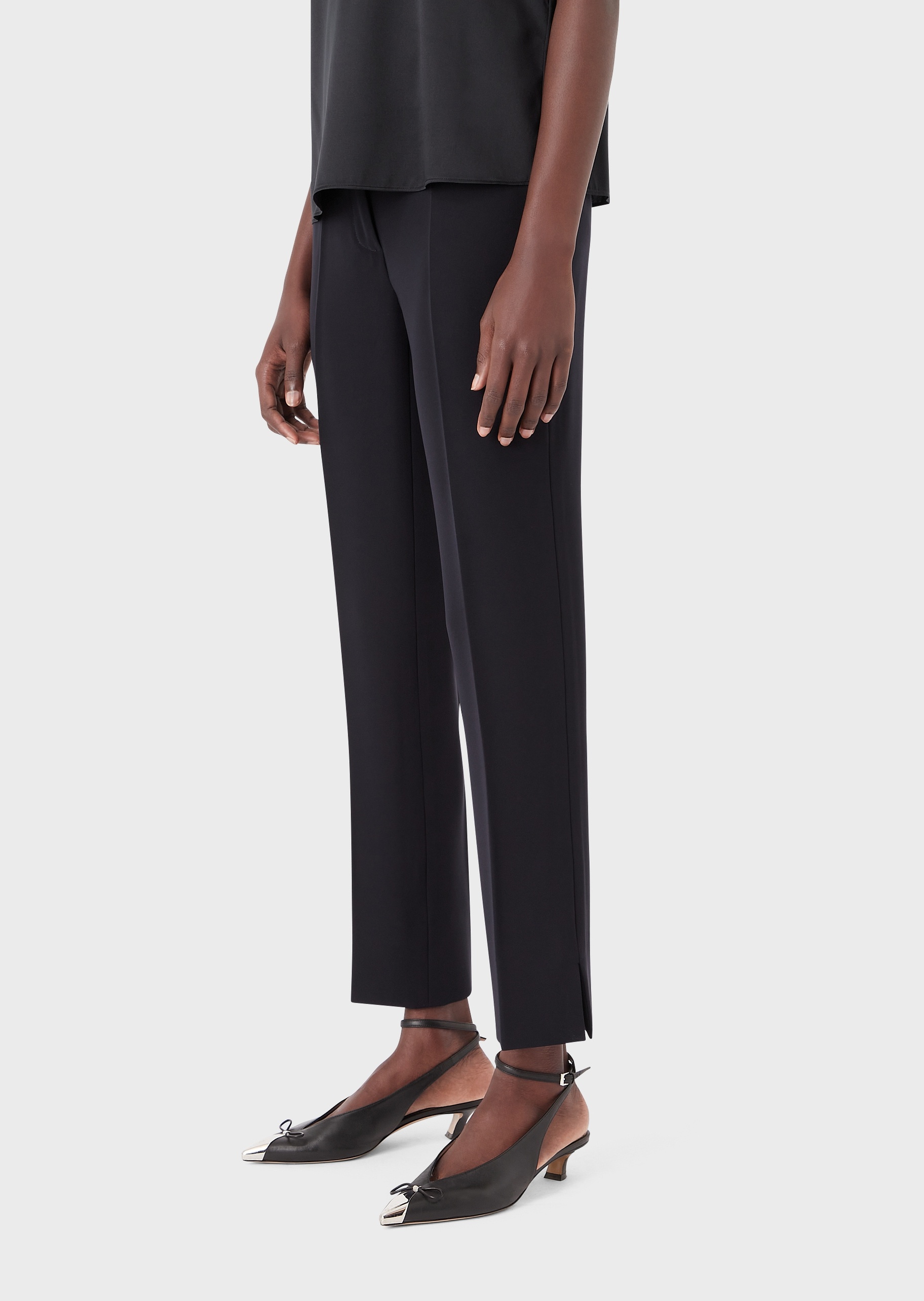 Emporio Armani 女士经典高腰微喇休闲长裤