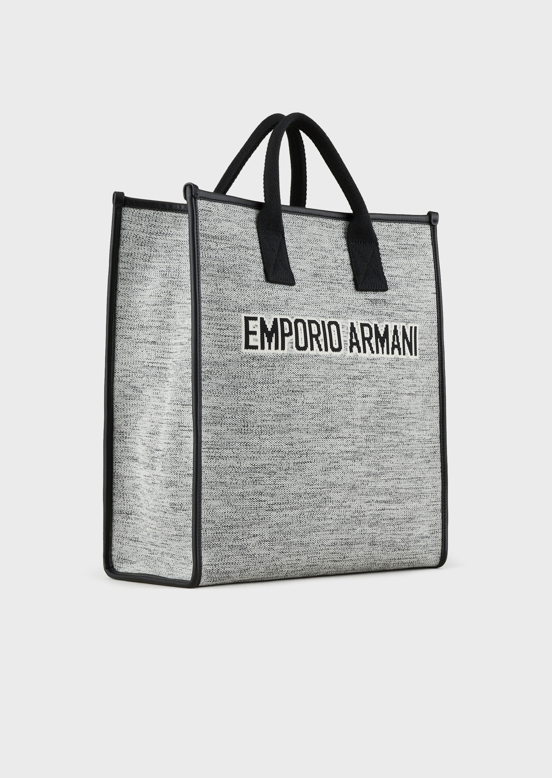 Emporio Armani 男士中号磁扣可调节肩带混色提花针织托特包