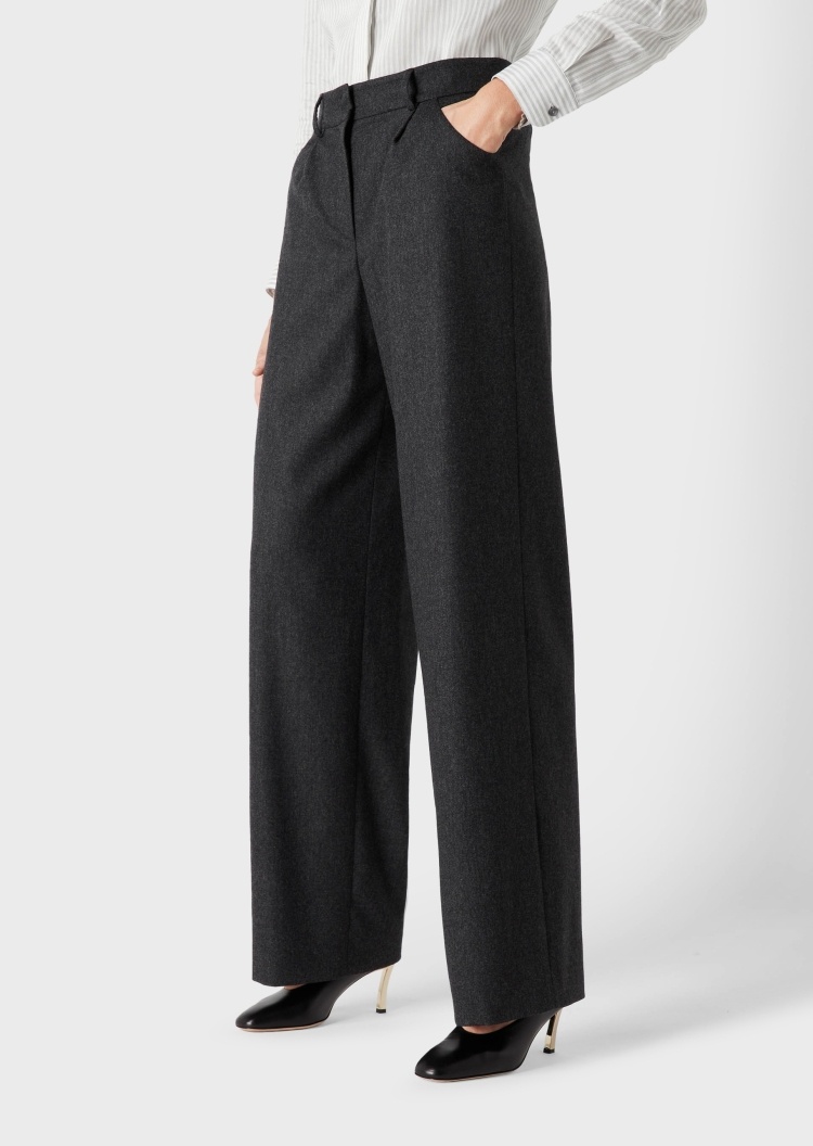 Giorgio Armani 女士单褶裥纯色绵羊毛宽松配腰带休闲裤