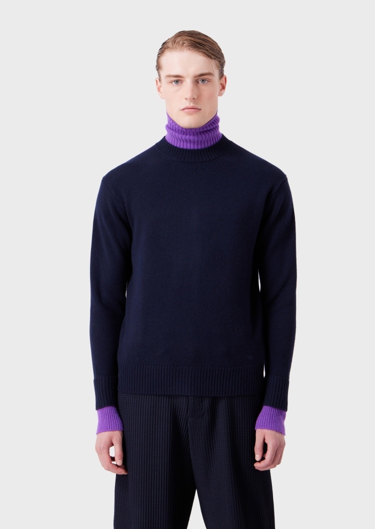 Emporio Armani 男士拼接高领假两件针织衫