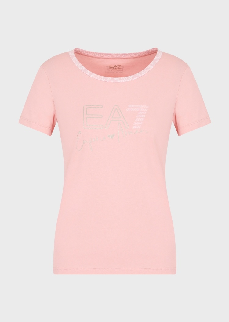 EA7 女士蛇纹印花圆领运动T恤