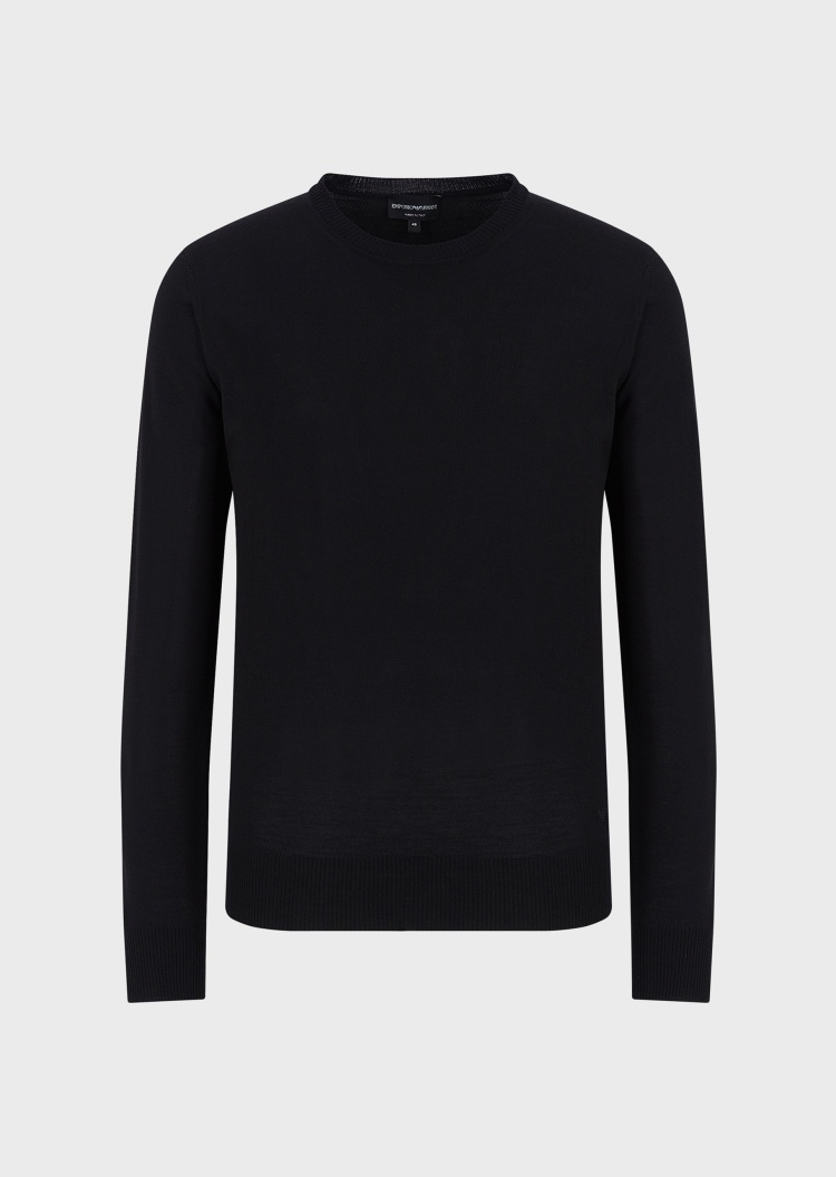 Emporio Armani 男士圆领纯色羊毛针织衫