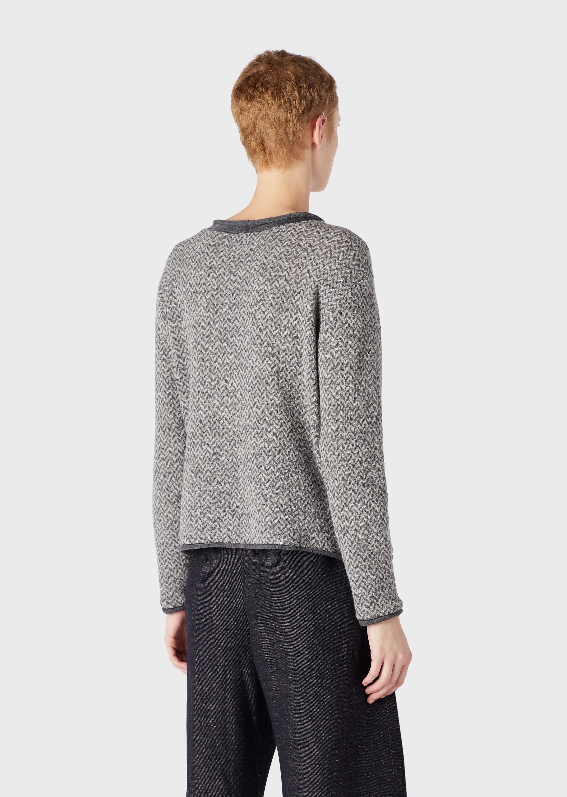 Emporio Armani 女士人字纹提花羊毛针织衫