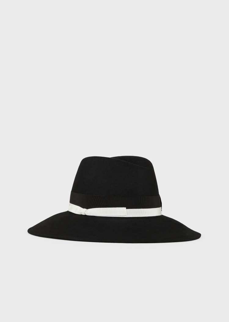 Giorgio Armani 女士全绵羊毛双色缎带优雅钟形帽