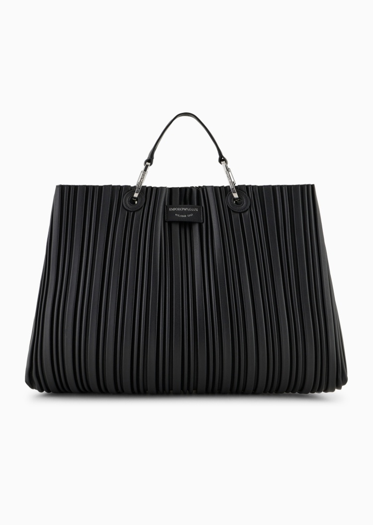 Emporio Armani 女士大号磁扣子母包可拆肩带压褶条纹托特包