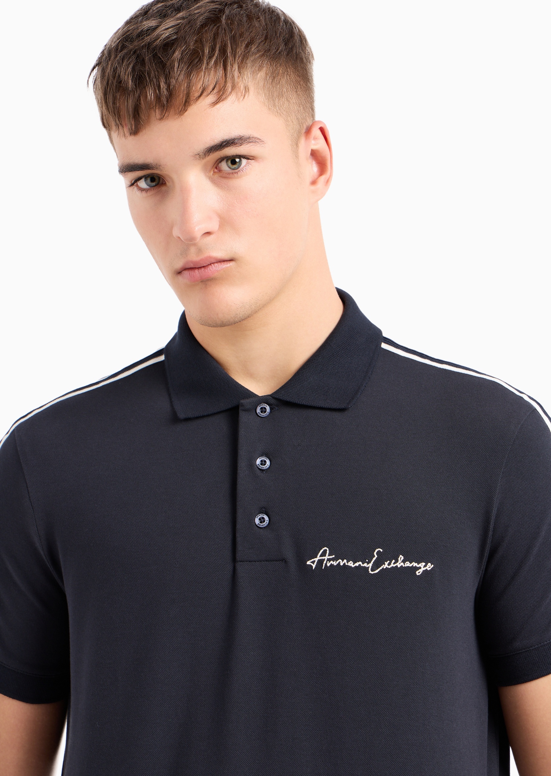 ARMANI EXCHANGE 男士纯棉微弹合身短袖翻领运动Polo衫