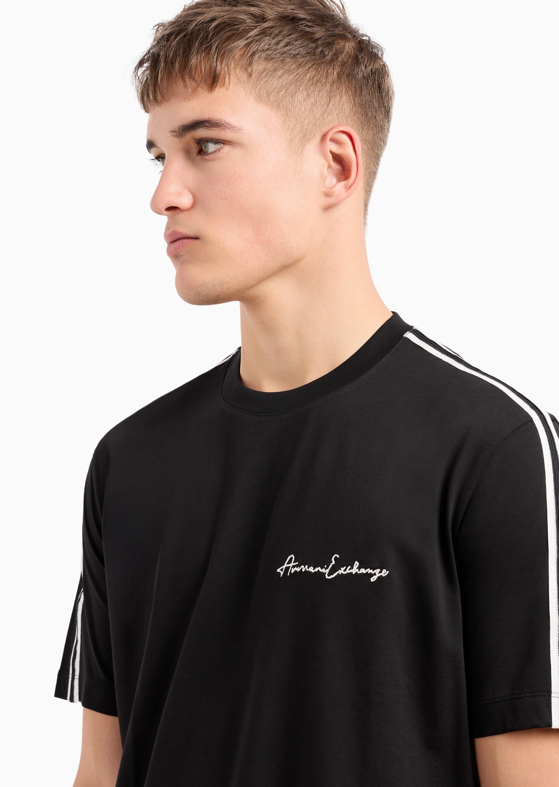 ARMANI EXCHANGE 男士全棉宽松短袖圆领饰带休闲T恤