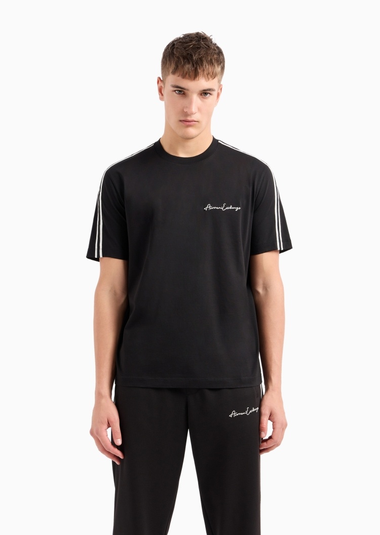 ARMANI EXCHANGE 男士全棉宽松短袖圆领饰带休闲T恤