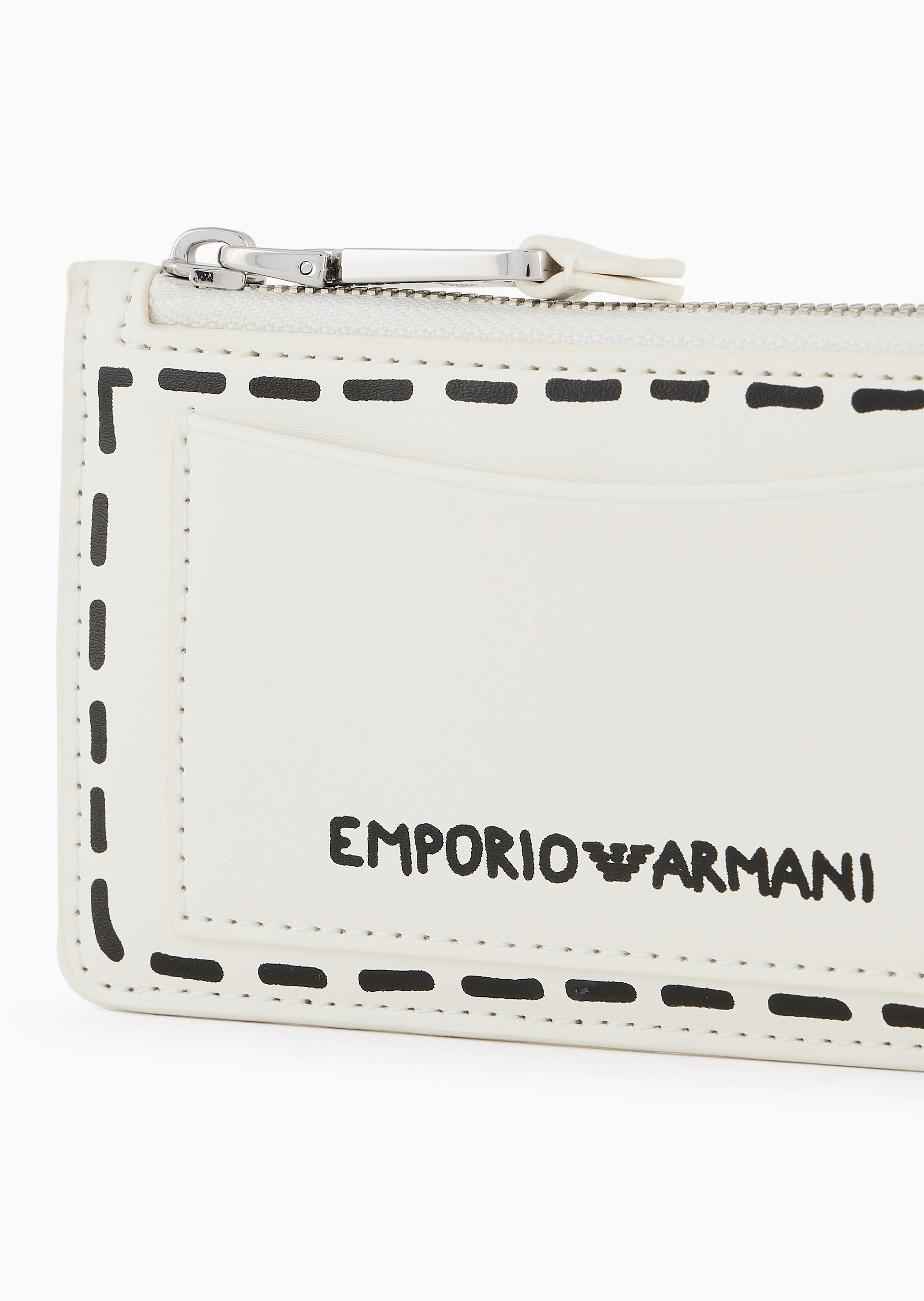 Emporio Armani 女士拉链长款时尚虚线印花手拿卡夹