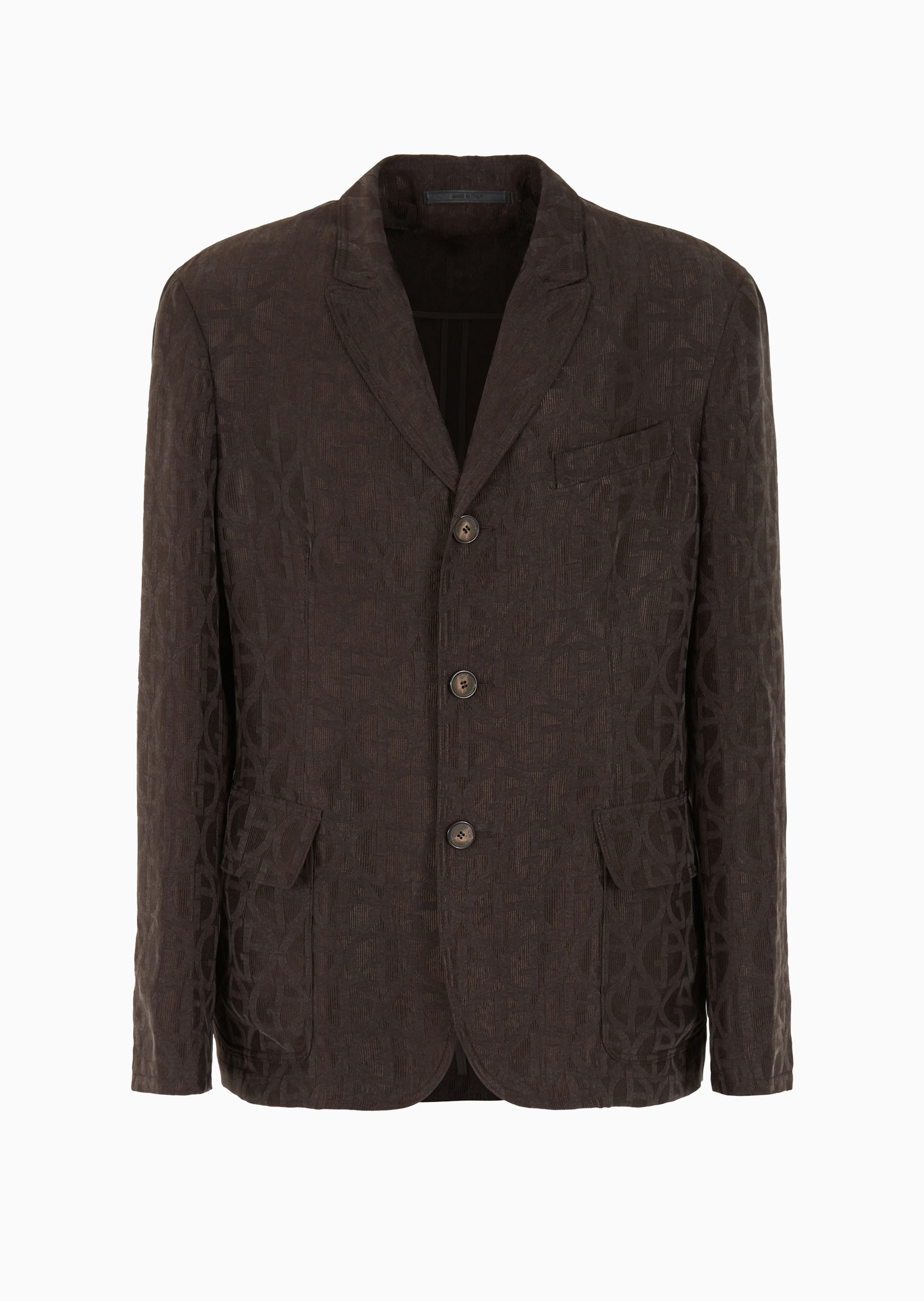 Giorgio Armani 男士铜氨纤维合身长袖戗驳领提花西装外套