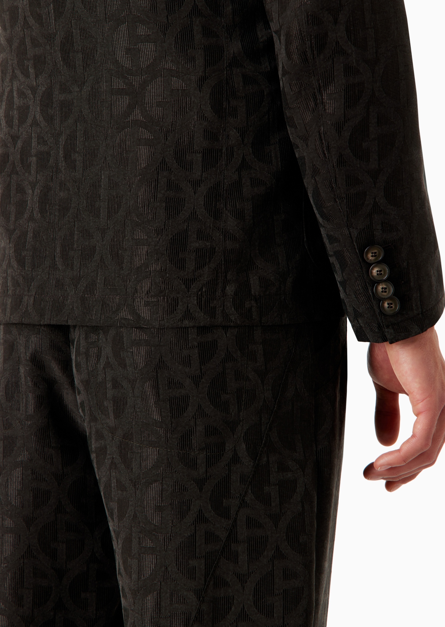 Giorgio Armani 男士铜氨纤维合身长袖戗驳领提花西装外套