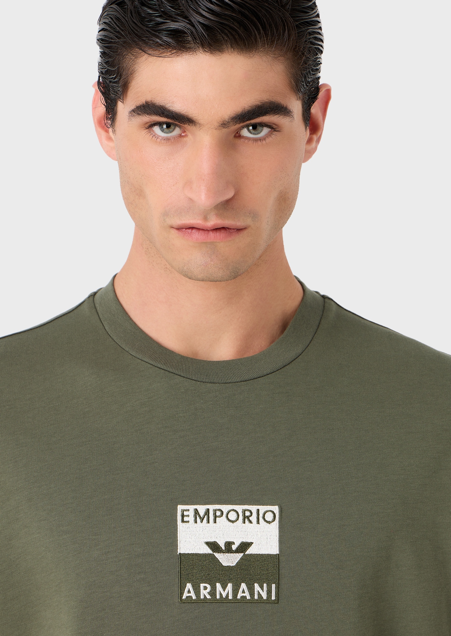 Emporio Armani 双色盒形刺绣棉质T恤