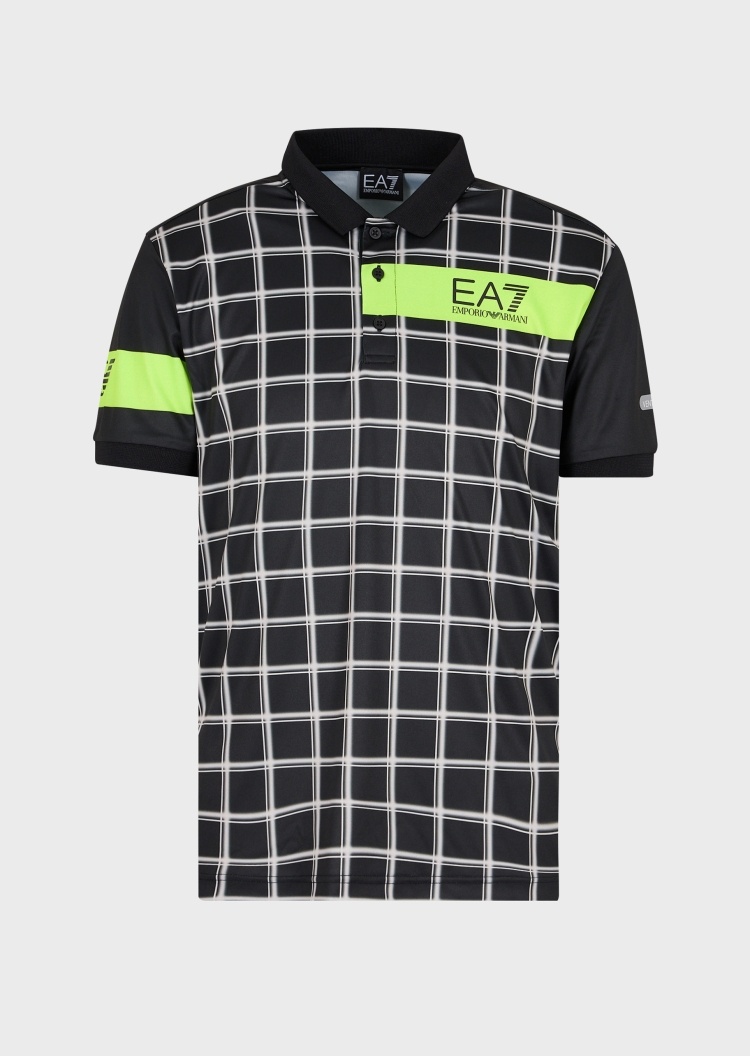 EA7 拼色网格网球Polo衫