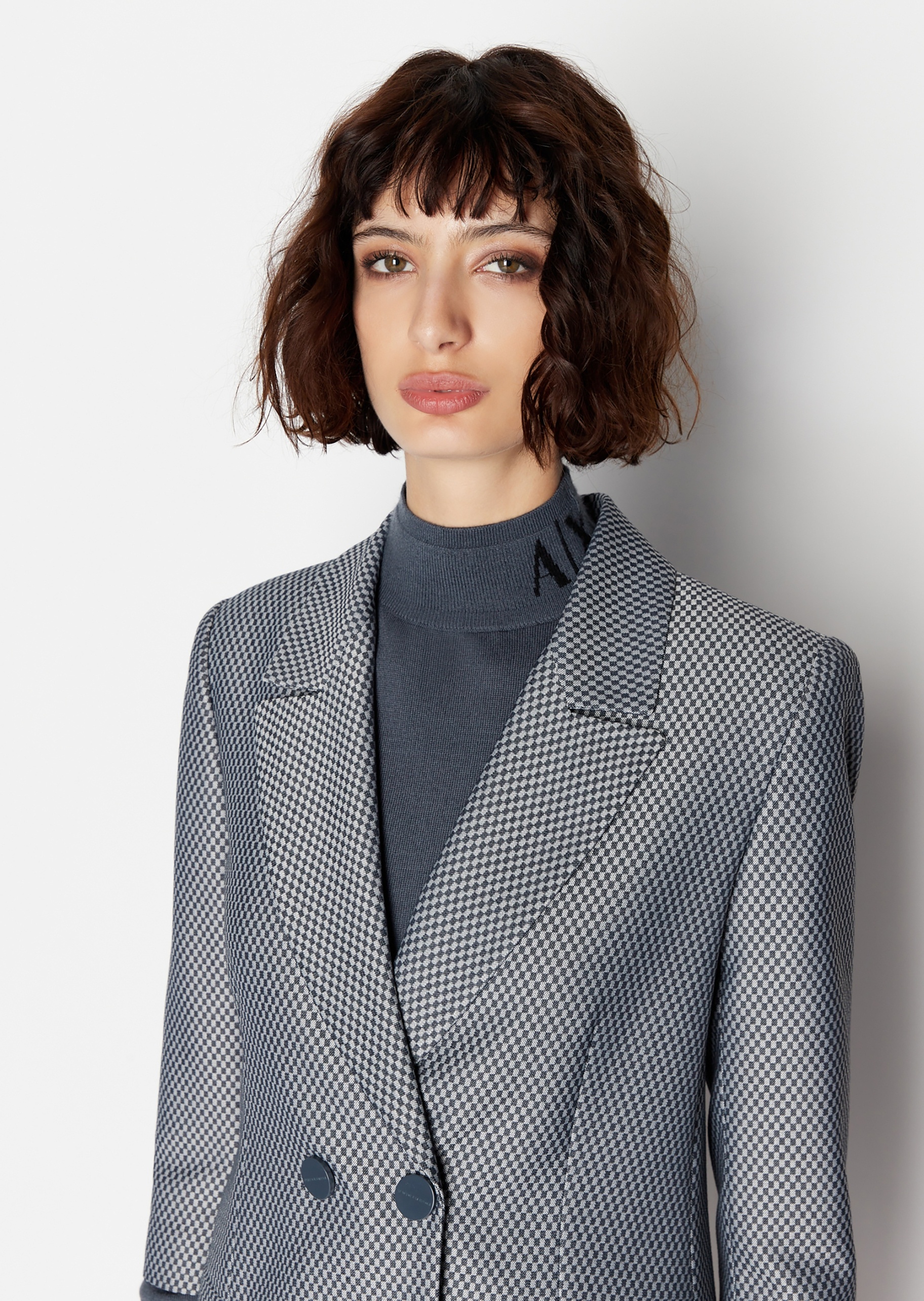 ARMANI EXCHANGE 女士棋盘格双排扣西装外套