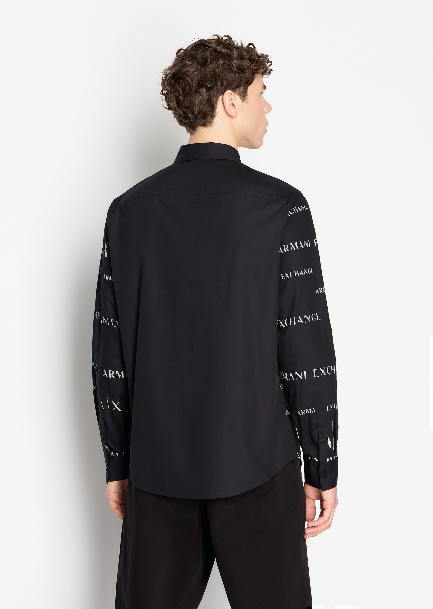 ARMANI EXCHANGE 男士错落标识棉质长袖衬衫