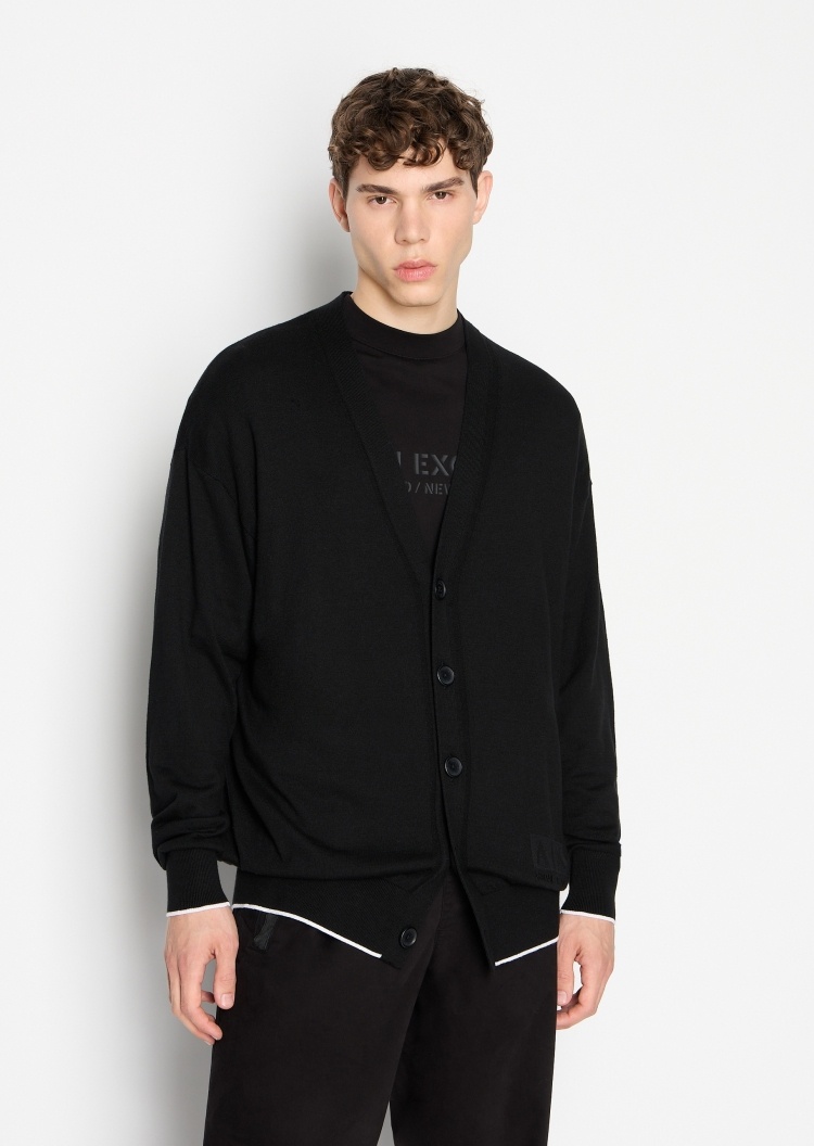 ARMANI EXCHANGE 男士棉质落肩V领针织开衫