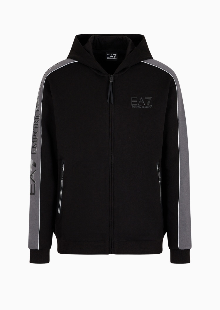 EA7 男士棉质合身长袖连帽落肩健身训练卫衣外套