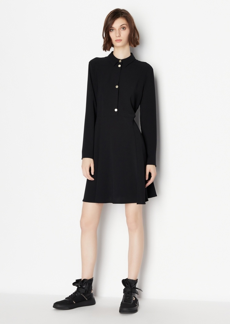 ARMANI EXCHANGE 女士翻领半开襟长袖连衣裙