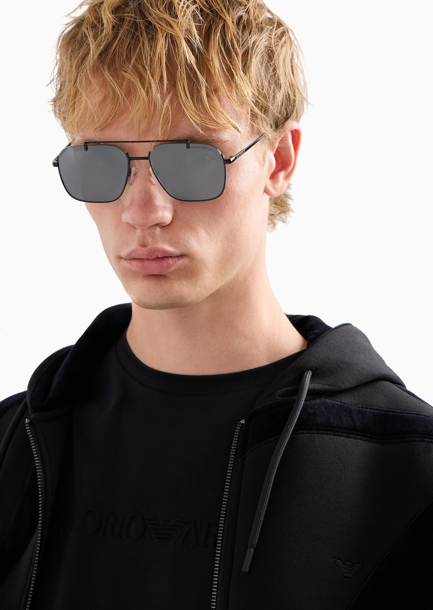 Emporio Armani 男士复古时尚双杠金属细框矩形太阳眼镜